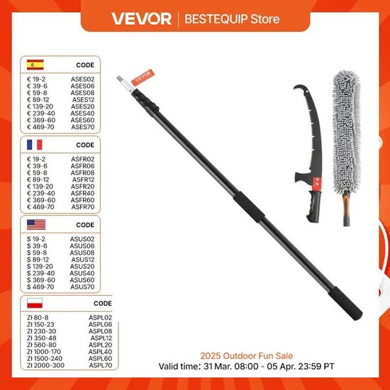 Telescopische Handzaag voor Bomen, Pruningschaar met Uitschuifbare Handvat en Scherp Stalen Mes voor Hoge Takken, Ideaal voor Snoeien en Trimmen van Merkloos	