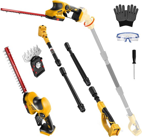 Telescopische heggenschaar 3-in-1 grasschaar struikschaar compatibel met Dewalt 20V 18V (zonder batterijen), lange elektrische heggenschaar met telescoopstang telescoopsteel borstelloze motor