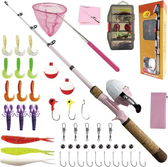 Telescopische hengel kinderen - Vishengel set - Leren vissen - Alles-in-één set - 1.5 meter - Roze
