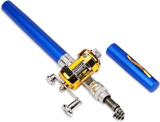 Telescopische hengel - Mini vishengel - Vissen op reis - Pen vorm ontwerp - 96 cm uitgeschoven - Blauw