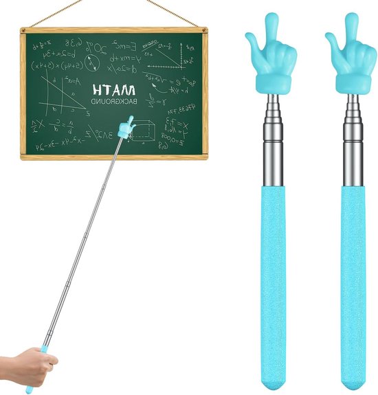 Telescopische Index Stokken voor de Klas, 2 Stuks, Verstelbare Vingerindex Stick voor Basisschool en Kleuterschool (tot 55 cm, Lichtblauw)