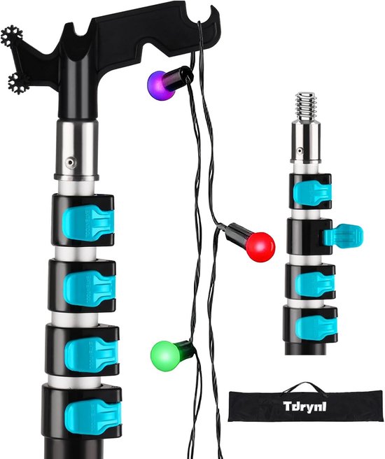 Telescopische Lichtpaal 4,3-18 ft - 5-Traps Aluminium Verlengstang met Haak voor Kerstverlichting, Buitenlantaarns en Vogelvoeders - Ladderloos Ophangen