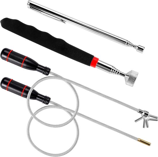 Telescopische Magneetstok - Grijper Magneet - Kleine Onderdelen Vinden - Flexibel en Uitschuifbaar - 4 Stuks 60 cm - Zwart