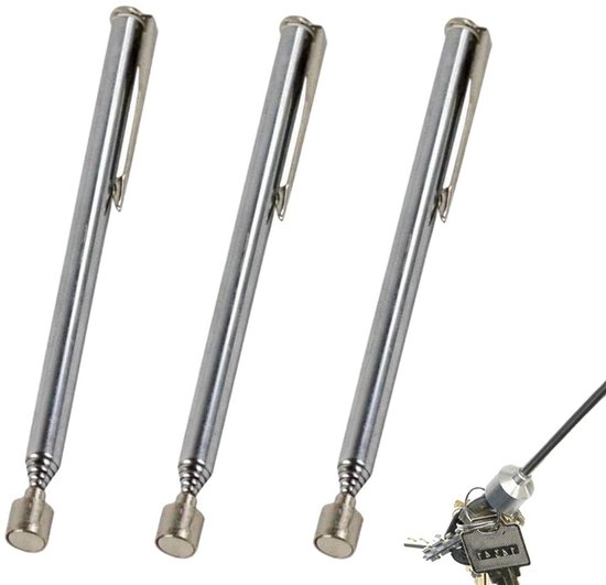 Telescopische Magnetische Ophaalstang - 3 Stuks, Verlengbaar tot 65cm, Ideaal voor Schroeven, Moeren en Metaalwerkzaamheden