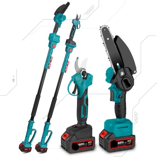Telescopische Mini Kettingzaag - Snoeizaag - Kettingzaag - Handzaag -3-in-1 - Draadloos - 3500W - 6 Inch - 20000RPM - Draagbaar en Veilig - 1 Accu - 1 Oplader van AOKI TECH