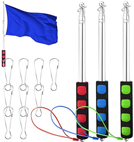 Telescopische paal 2m van roestvrij staal met 9 haken voor vlaggen en banners van Merkloos	