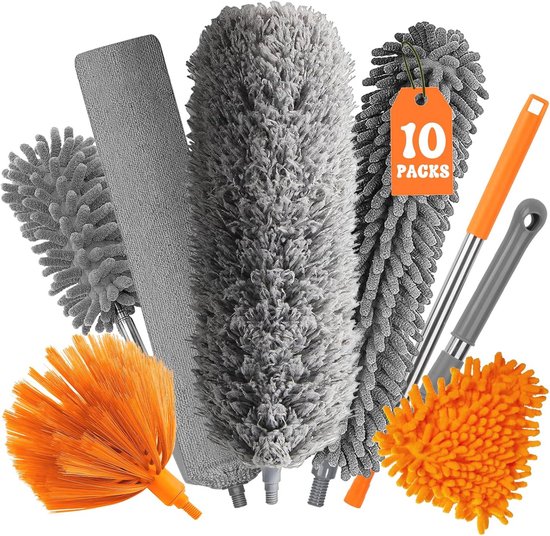 Telescopische plumeau 10 stuks, wasbaar en uittrekbaar tot 255 cm, ideaal voor het verwijderen van spinnenwebben en stof van Merkloos	