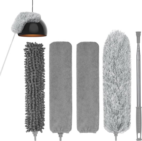 Telescopische Plumeau Set - Wasbare Microvezel Stofdoek met Rvs Handvat - 243 cm Lange Stofborstel voor Thuis