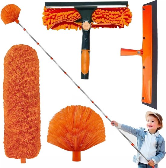 Telescopische Plumeau - Verstelbare Stoffer - Hoogte Schoonmaken - Lange Verlengsteel - Tot 6 Meter - Oranje