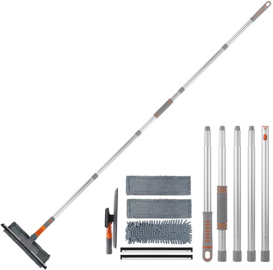 Telescopische raamreiniger, 3-in-1, professionele raamreiniger met telescoopgreep, uittrekbaar, 23-200 cm, voor hoge ramen binnen en buiten