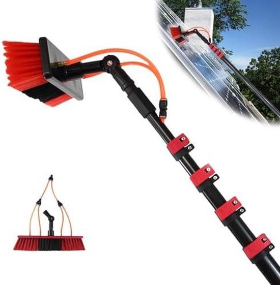 Telescopische raamsteel - Uitschuifbare borstel - Hoge ramen wassen - Watergevoede reiniging - 2.2 meter - Zilver