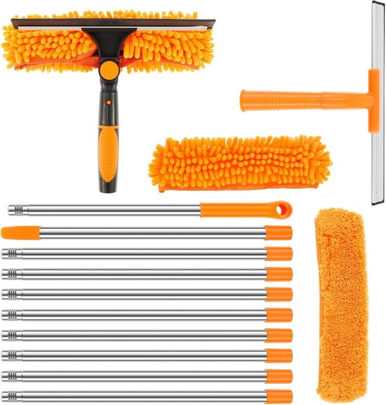 Telescopische raamwisser - Raamreiniger telescoopsteel - Hoge oppervlaktes reinigen - Verstelbaar tot 6 meter - 450 cm lengte - Oranje van Merkloos	