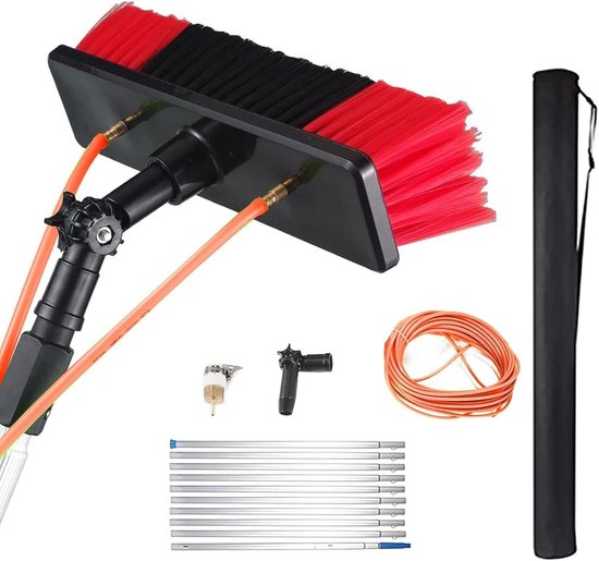 Telescopische raamwisser - Schoonmaakstok Extendable - Ramen Schoonmaken - Watergeleidende borstelkop - 50 cm borstelkop 5 m bereik - Aluminium