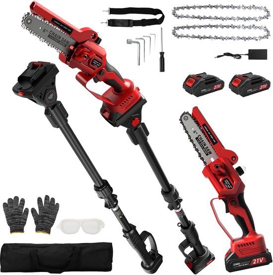 Telescopische Snoeier en Mini-Kettingzaag 6 Inch - 2-in-1 Accu Tuingereedschap van Merkloos	
