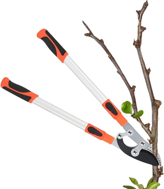 Telescopische Snoeischaar - Lange Steel Snoeier - Tuinonderhoud Vereenvoudigen - Uitschuifbare Lengte - Tot 97 cm - Oranje Wit