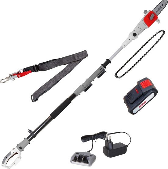 Telescopische Snoeischaar - Mini Kettingzaag - Heggenschaar - Takkenschaar - Takkenzaag - Elektrische Snoeizaag met Accu - Grijs Wit en Rood van Grüner Garden Tools