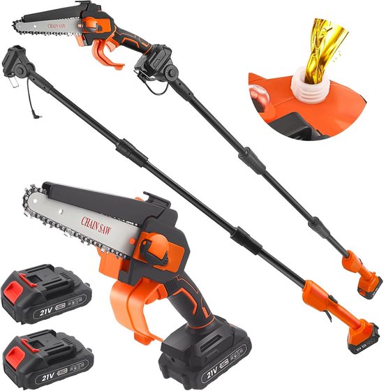 Telescopische Snoeischaar - Mini Kettingzaag - Heggenschaar - Takkenschaar - Takkenzaag - Elektrische Snoeizaag met Accu - Tuin van Merkloos	