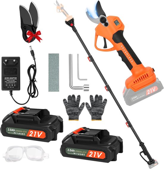 Telescopische Snoeischaar - Mini Kettingzaag - Heggenschaar - Takkenschaar - Takkenzaag - Elektrische Snoeizaag met Accu - Zwart en Oranje van Merkloos	