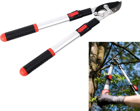 Telescopische snoeischaar - Voor het handmatig snoeien van takken en bladeren - Papegaaienbekvormig blad - Tuinschaar - 51-72 cm - Antislip handgreep - Geschikt voor het snoeien van takken van verschillende diktes - Rood