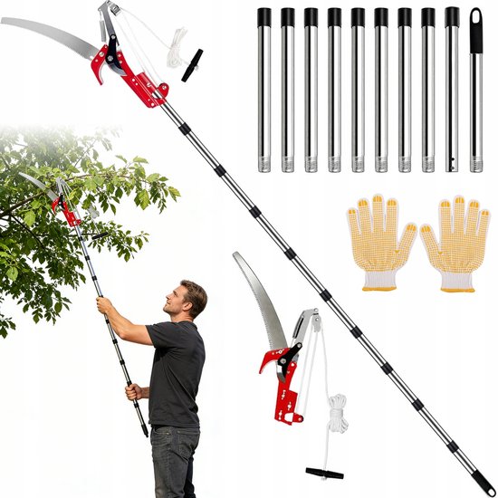 Telescopische Snoeizaag - Takkenzaag - Takkenzaag Telescopisch - 4m - Zilver - 82cm–402cm - Moeiteloos - Met Snoeischaar & Dubbel Katrolsysteem van Merkloos	