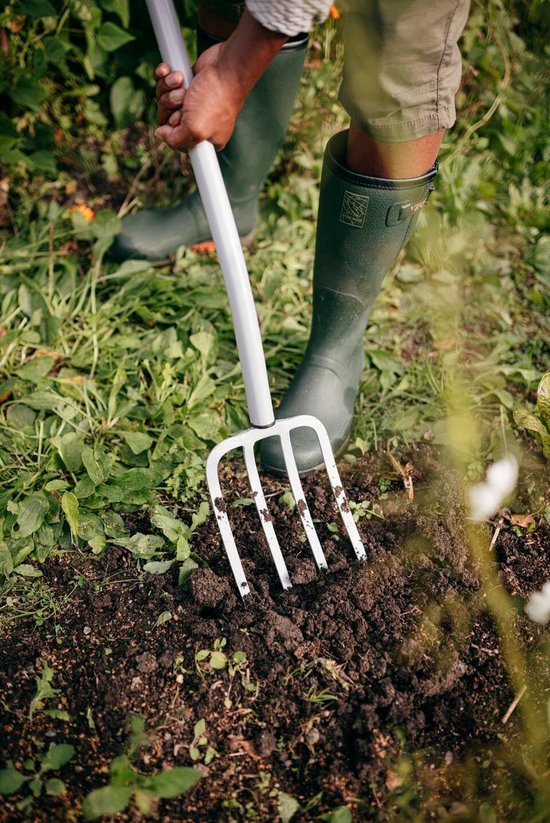 Telescopische spatvork voor harde, steenachtige vloeren, met 4 tanden, lengte 1,10 m tot 1,30 m, hoogwaardig boorstaal, van T