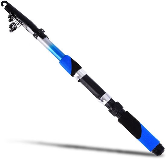 Telescopische Spin Hengel - Reishengel Opvouwbaar - Vissen Op Zee - Lichtgewicht Glasvezel - 2.1 Meter Lengte - Blauw
