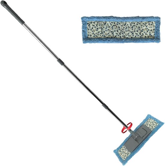 Telescopische steel - Verstelbare mop - Huis schoonmaken - Hoekverstelbare kop - 135 cm - Blauw