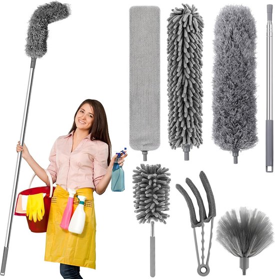 Telescopische Stofdoek Set 7-Delig - Wasbaar Microvezel Tot 240 cm voor Plafond, Kieren en Spinnenwebben van Merkloos	