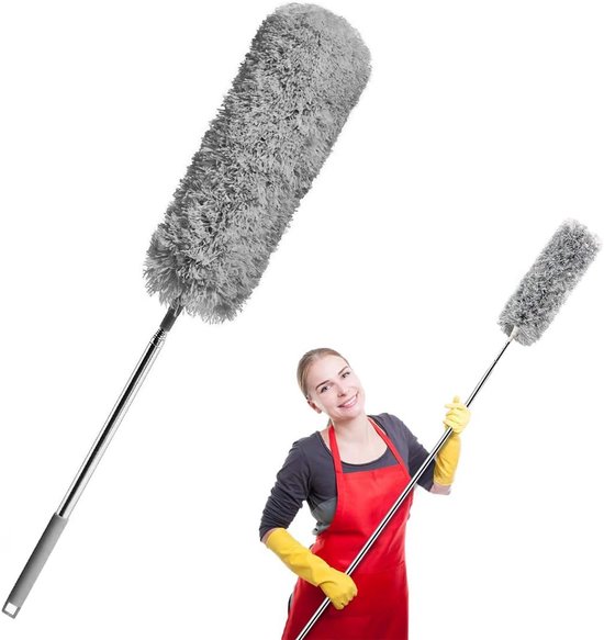 Telescopische stoffer 290 cm - Verstelbare langereikende stofzuiger met wasbare microvezel voor hoeken en plafonds van Merkloos	
