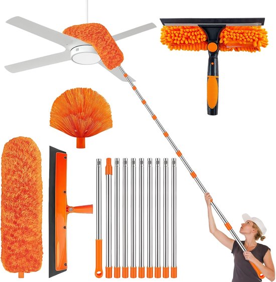 Telescopische Stoffer - Spinnenweb Verwijderaar - Hoge Oppervlaktes Reinigen - Uitschuifbaar Tot 4.3 Meter - 43cm Tot 430cm - Grijs van Merkloos	