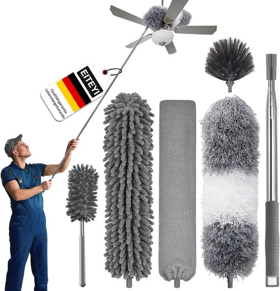 Telescopische stofplumeau 250 cm - wasbare microvezel stofdoek voor ventilatoren en moeilijk bereikbare plaatsen van Merkloos	