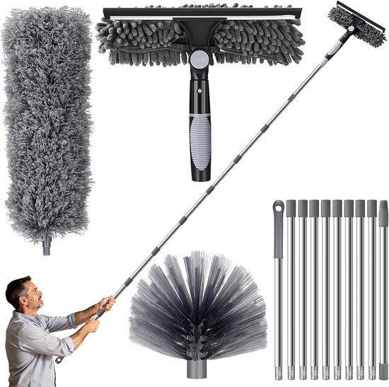 Telescopische Stofwisser 6m met Microvezel Opzetstukken voor Hoge Plafonds en Spinnenwebben van Merkloos	