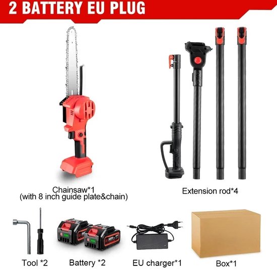 Telescopische Takkenzaag - Kettingzaag - Heggenschaar - Inclusief 2 Accu's van T