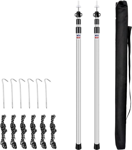 Telescopische Tentstokken - Campingstokken Luifelstokken - Opzetten Luifels - Verstelbaar 90-230cm - 2 stuks - Zilver