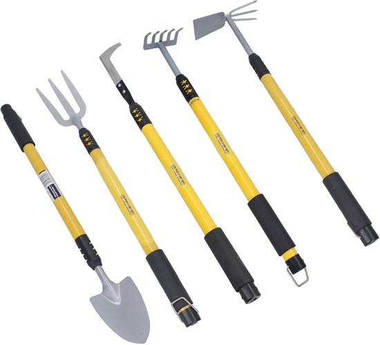Telescopische Tuinset 5-Delig: Schoffel, Schop, Vork, Hark en Onkruidsteker van Merkloos	