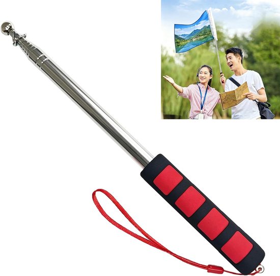 Telescopische vlaggenmast - Draagbare steel - Reizen en outdoor - Uitschuifbaar tot 2 meter - 29 cm ingeklapt - Rood