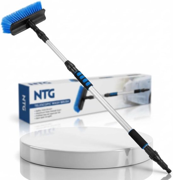 Telescopische Wasborstel - Auto Borstel Raamreiniger - Voertuigen Ramen Zemen - Geïntegreerde Waterdoorvoer - Tot 3 Meter - Zwart Blauw Zilver van Merkloos	