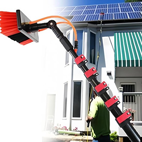 Telescopische Wasborstel - Raamborstel Waterdoorlatend - Hoge Oppervlakken Reinigen - Waterdoorlatende Telescoopsteel - 5.4 meter - Zilver
