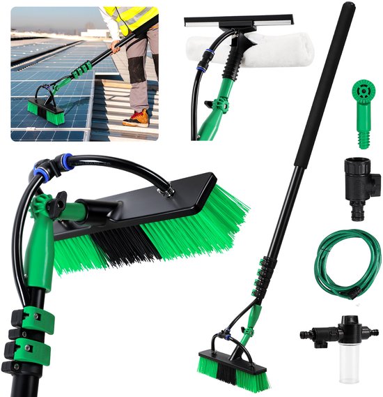 Telescopische Wasborstel - Schoonmaakborstel Wateraansluiting - Buiten Reinigen - Geïntegreerd Watersysteem - 4.8 Meter Uitschuifbaar - Zwart Groen van Merkloos	