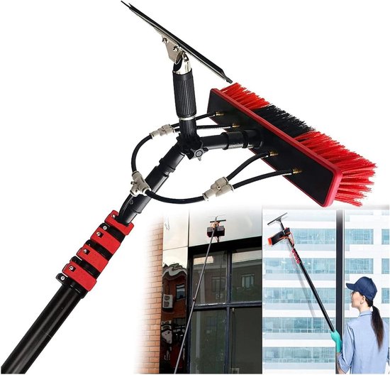 Telescopische Wasborstel - Uitschuifbare Borstel - Ramen Schoonmaken - Flexibele Hoekinstelling - 36 m - Zilver