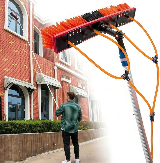 Telescopische Wasborstel - Uitschuifbare Schoonmaker - Hoge Oppervlakken Reinigen - Verstelbare Borstelkop - 10 Meter Bereik - Zwart