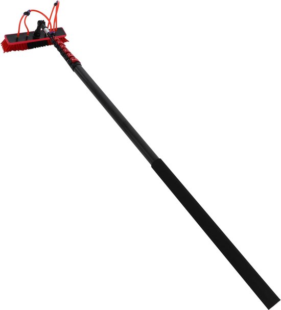 Telescopische Wasborstel - Uittrekbare Reiniger - Dakgoot Reinigen - 180 Graden Borstelkop - Tot 9 Meter - Zwart Rood van Merkloos	