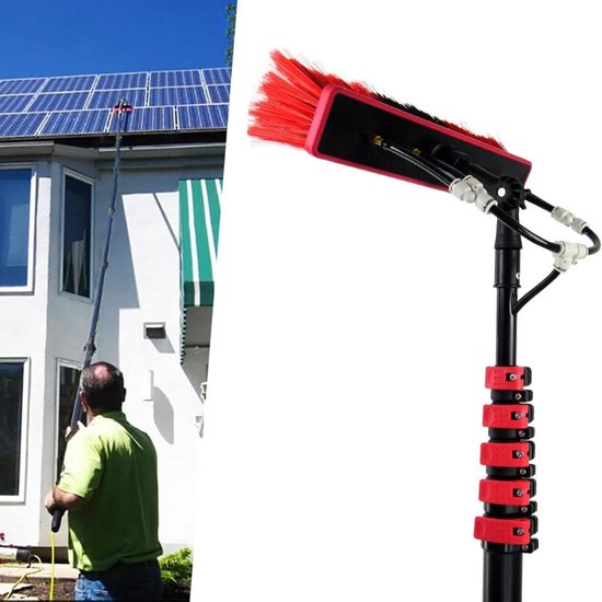 Telescopische Wasborstel - Verstelbare Reiniger - Ramen Zonnepanelen - Lichtgewicht Aluminium - Tot 10.8 Meter - Zilver