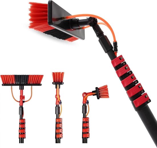 Telescopische Watertoevoer Kit - Uitschuifbare Wasborstel - Ramen Schoonmaken - Met Waterdruk Systeem - 54 m - Grijs