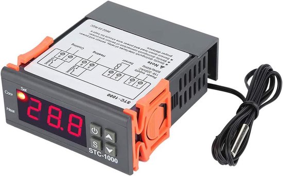 Temperature Controller, STC-1000 DC 220V Digital Thermostat Microcomputer Intelligent Controller Switch with Sensor for Aquarium Incubator Seafood van Merkloos	