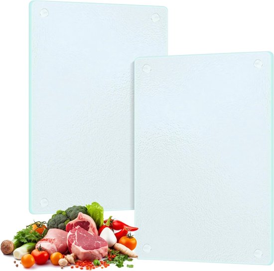 Tempered Glass Cutting Board, 2 Pieces Tempered Glass Chopping Board, Non-Slip Rubber Feet, 20 x 28 cm, Durable Tray for Countertop, Table, Break-proof, Heat Resistant van Merkloos	