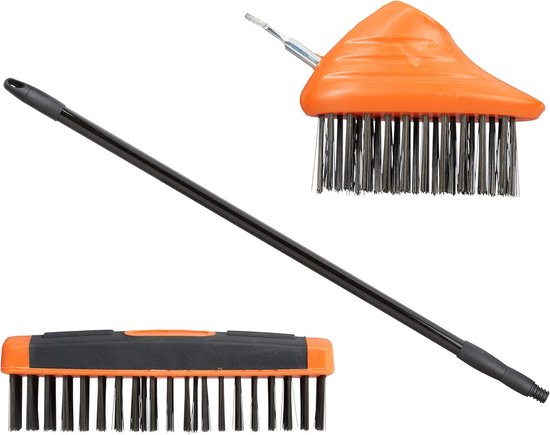Terrasborstel - Tuinborstel - 3-in-1 Onkruidborstel - Voegenborstel Set - Carbon Stalen Haren - Voegenkrabber - Schrobber -Voor bestrating - daken, mos - terrassen - gazons en tuinen - 133 cm - Zwart van Merkloos	