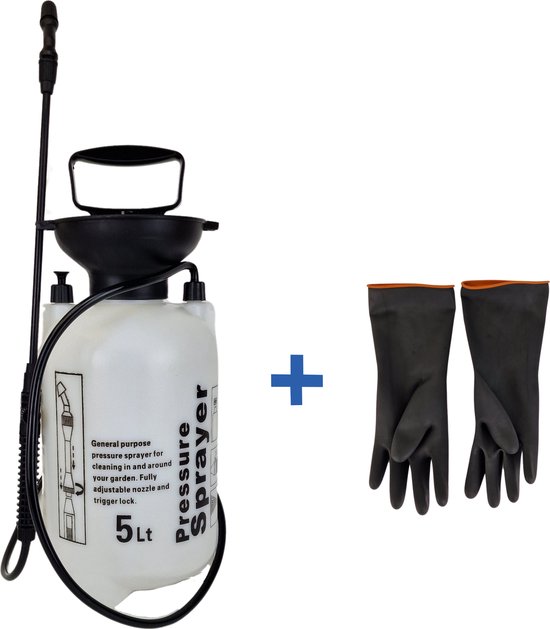 TETRA Tools Drukspuit 5 Liter Zuurbestendig - Druksproeier voor Onkruidverdelger en Tuinsproeier - Incl. Chemie Handschoenen van Merkloos	
