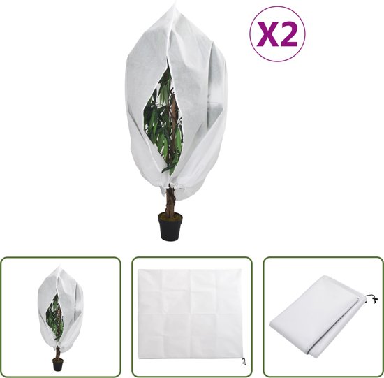 The Living Store Plantenhoes - Winterbescherming - 2.36 x 2 m - Ademend en duurzaam - Met trekkoord en ritssluiting - Multifunctioneel - Wit - 100% polypropeen - 70 g/m² - 3 mm diameter trekkoord - 2 stuks van The Living Store