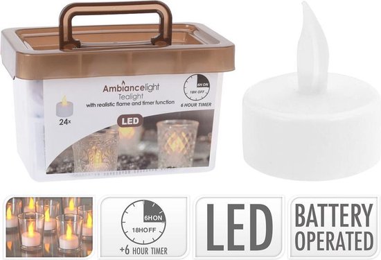 Theelichtjes met timer - LED - 24 stuks van Ambiance